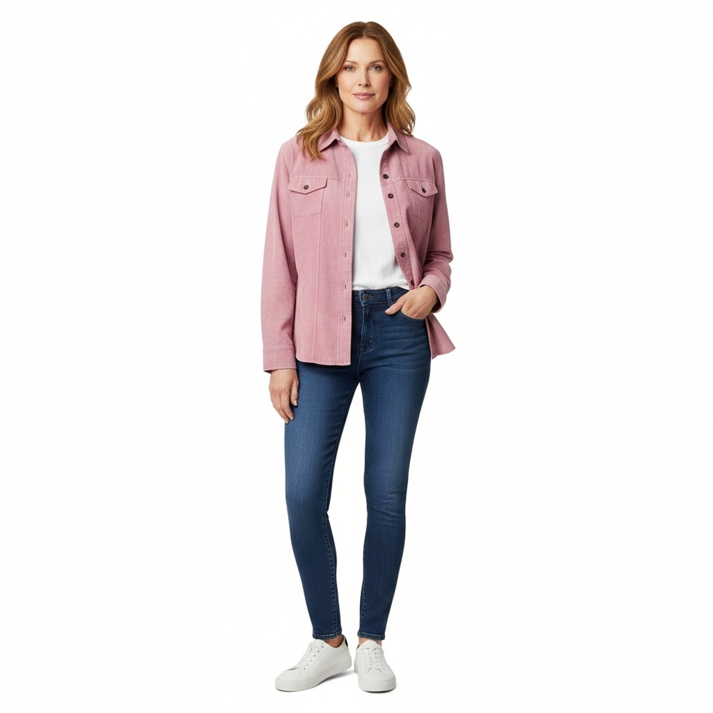Croft & Barrow Womens Pink Faux Suede Lined Button Up Shirt Jacket Cozy Chic